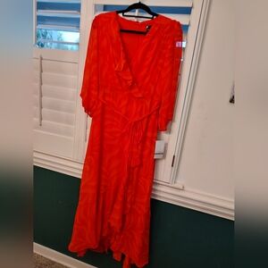 Maison Tara Vibrant Orange Long Sleeve Dress